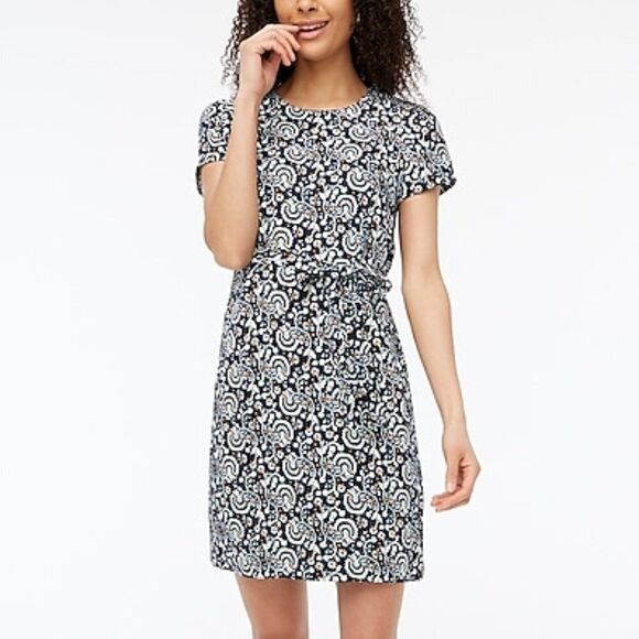 J Crew Women's Floral Navy‎ Belted Suiting Dress - Picture 6 of 7